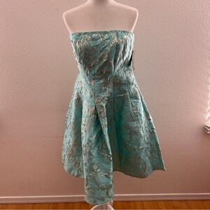 NWT Eva Mendes New York & Company Strapless Teal and Gold Dress